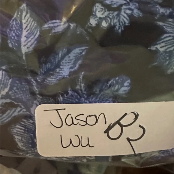 JASON WU L Jersey knit tie navy floral stretch shabby chic business casual top - Picture 12 of 12